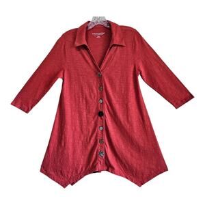 SOFT SURROUNDINGS Women XS Danielle Tunic Top Rust Novelty Buttons 3/4 Sleeve 34
